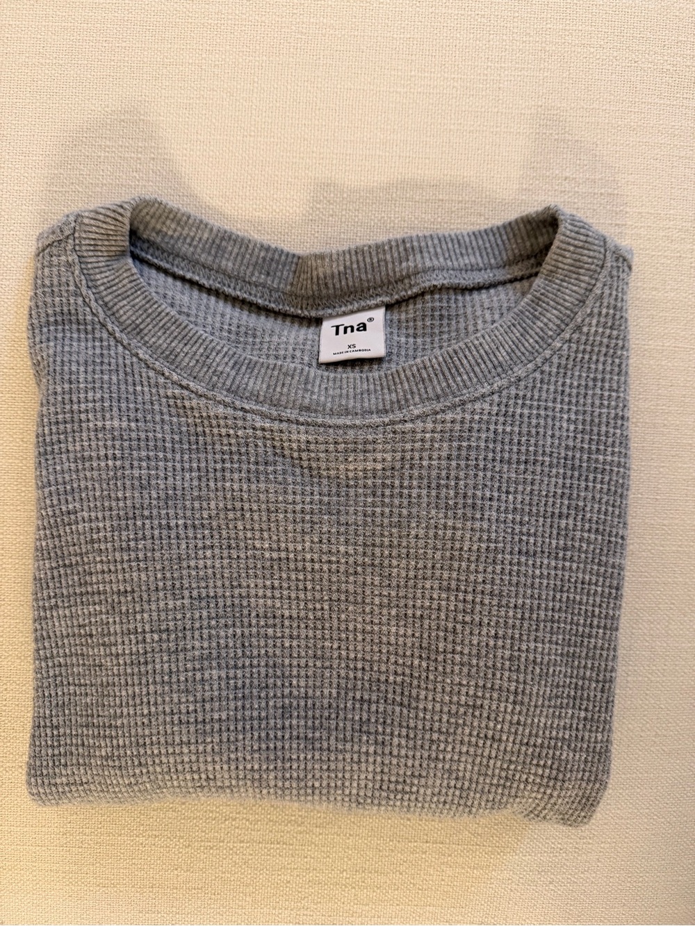 Aritzia Tna Grey Waffle-Knit Crewneck Sweater
